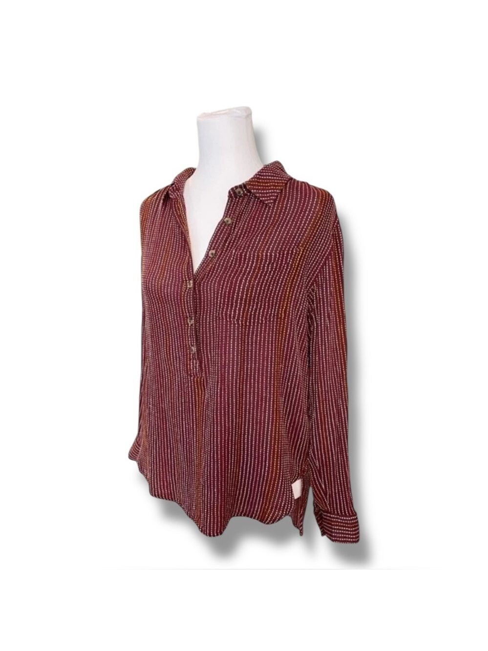 Anthropologie Isadora Button Back Tunic Burgundy Stripe Dot Wool Blend SIze S - Picture 3 of 13